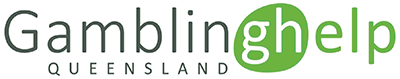 Gambling Help Queensland Logo, simple black and green letters against a white background with a green circle enclosing the letters G and H